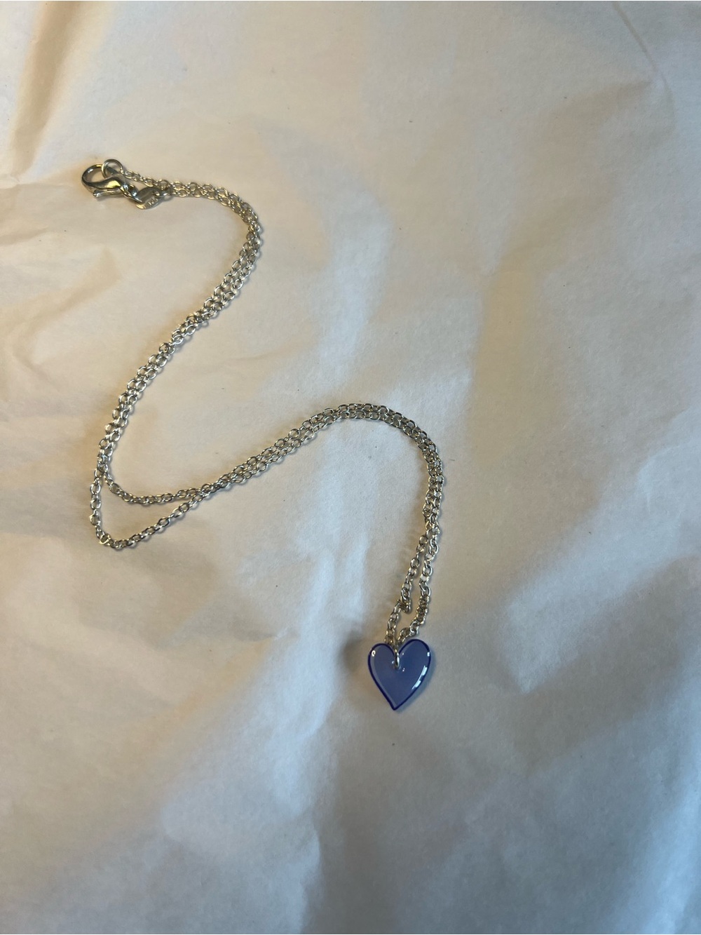 Silver colour Chain Necklace with Blue Heart Pendant - 16 inch
